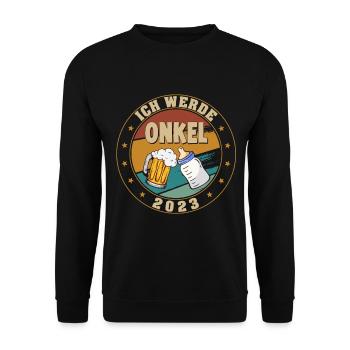 Ich werde Onkel 2023 Lustige Schwangerschaft - Unisex Pullover - Schwarz - Vorne - Alina (178cm) & Michal (187cm)