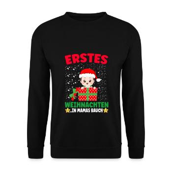 Erstes Weihnachten in Mamas Bauch Weihnachten - Unisex Pullover - Schwarz - Vorne - Alina (178cm) & Michal (187cm)