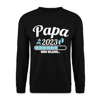 Papa 2023 wird geladen Lustige Schwangerschaft - Unisex Pullover - Schwarz - Vorne - Alina (178cm) & Michal (187cm)