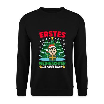Erstes Weihnachten in Mamas Bauch Weihnachten - Unisex Pullover - Schwarz - Vorne - Alina (178cm) & Michal (187cm)