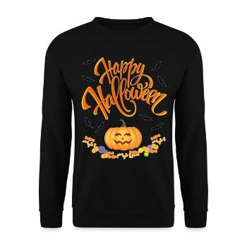 HAPPY HALLOWEEN WITH PUMPKIN AND CANDY - Unisex Sweatshirt - black - Front - Alina (178cm) & Michal (187cm)