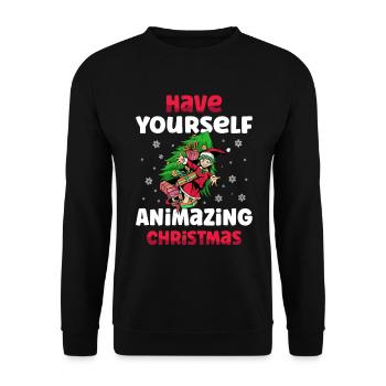 Lassen Sie Sich Animierende Weihnachtsferienzeit - Unisex Pullover - Schwarz - Vorne - Alina (178cm) & Michal (187cm)
