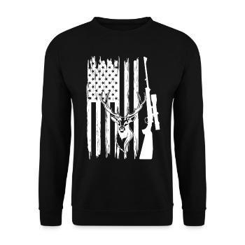 Deer Hunting Deer Head America Flag Hunter - Unisex Pullover - Schwarz - Vorne - Alina (178cm) & Michal (187cm)