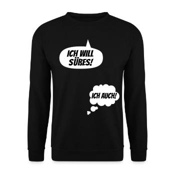 Ich will Süßes! Lustige Schwangerschaft Verkünden - Unisex Pullover - Schwarz - Vorne - Alina (178cm) & Michal (187cm)