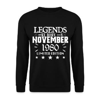 November 1980 | Geburtstag 1980 Legenden sind geboren - Unisex Pullover - Schwarz - Vorne - Alina (178cm) & Michal (187cm)