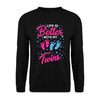 Life Better With Twins Mom - Unisex Pullover - Schwarz - Vorne - Alina (178cm) & Michal (187cm)