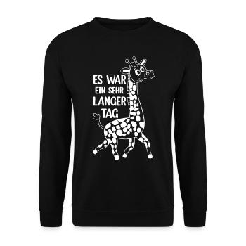Giraffe - Es War Ein Sehr Langer Tag - Giraffe Lan - Unisex Pullover - Schwarz - Vorne - Alina (178cm) & Michal (187cm)