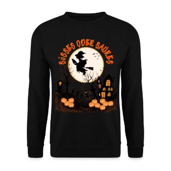 HAPPY HALLOWEEN SÜßES ODER SAURES - Unisex Pullover - Schwarz - Vorne - Alina (178cm) & Michal (187cm)