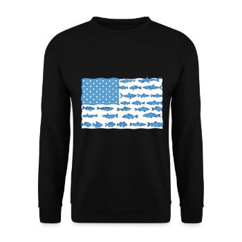 Angel - Fishing US Flag with fishes - Unisex Pullover - Schwarz - Vorne - Alina (178cm) & Michal (187cm)