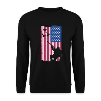 Hunting - US Flag duck hunting - Unisex Sweatshirt - black - Front - Alina (178cm) & Michal (187cm)