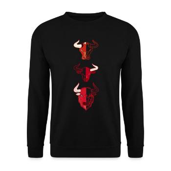 Landwirt Rind Tierkopf Motiv Aufdruck mit Stier - Unisex Pullover - Schwarz - Vorne - Alina (178cm) & Michal (187cm)