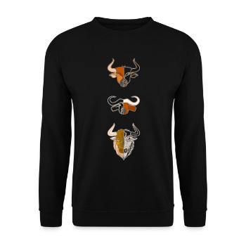 3 cattle animal head motif imprint - Unisex Sweatshirt - black - Front - Alina (178cm) & Michal (187cm)