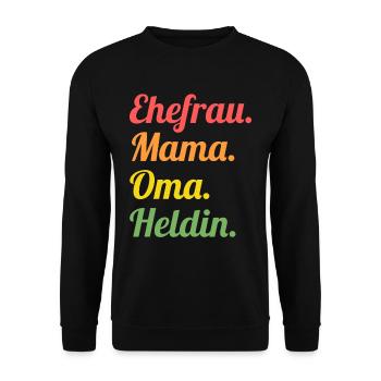 Großmutter Großmama Omi Oma - Unisex Pullover - Schwarz - Vorne - Alina (178cm) & Michal (187cm)