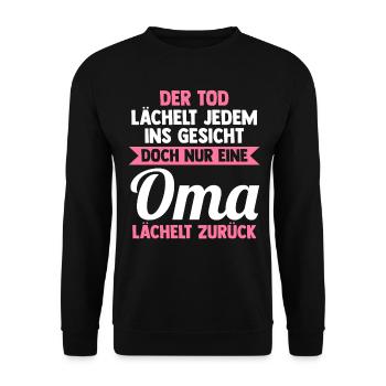 Großmutter Großmama Omi Oma - Unisex Pullover - Schwarz - Vorne - Alina (178cm) & Michal (187cm)