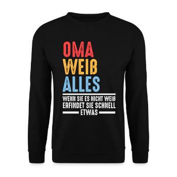 Großmutter Großmama Omi Oma - Unisex Pullover - Schwarz - Vorne - Alina (178cm) & Michal (187cm)