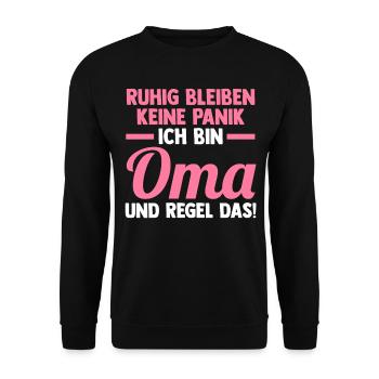 Großmutter Großmama Omi Oma - Unisex Pullover - Schwarz - Vorne - Alina (178cm) & Michal (187cm)