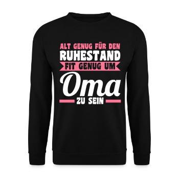 Großmutter Rentnerin Großmama Ruhestand Omi Oma - Unisex Pullover - Schwarz - Vorne - Alina (178cm) & Michal (187cm)