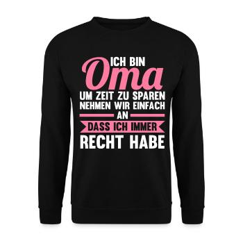 Großmutter Großmama Omi Oma - Unisex Pullover - Schwarz - Vorne - Alina (178cm) & Michal (187cm)