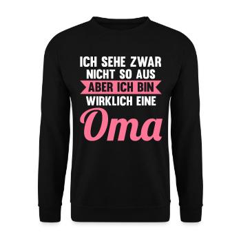 Großmutter Großmama Omi Oma - Unisex Pullover - Schwarz - Vorne - Alina (178cm) & Michal (187cm)