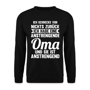 Großmutter Großmama Omi Oma - Unisex Pullover - Schwarz - Vorne - Alina (178cm) & Michal (187cm)