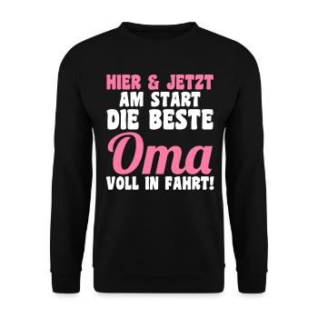 Großmutter Großmama Omi Oma - Unisex Pullover - Schwarz - Vorne - Alina (178cm) & Michal (187cm)