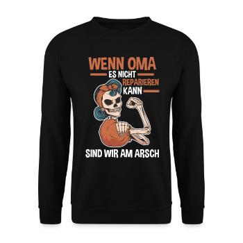 Großmutter Großmama Omi Oma - Unisex Pullover - Schwarz - Vorne - Alina (178cm) & Michal (187cm)