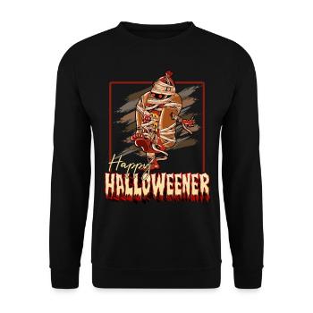 Happy Halloweener Mummy Costume Funny Wiener - Unisex Pullover - Schwarz - Vorne - Alina (178cm) & Michal (187cm)