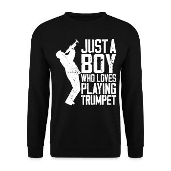 Trumpet Player Vintage Just A Boy - Unisex Pullover - Schwarz - Vorne - Alina (178cm) & Michal (187cm)