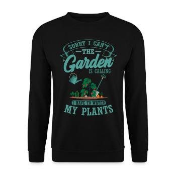 Der Garten Ruft Ich Muss Pflanzen Gießen Gärtner - Unisex Pullover - Schwarz - Vorne - Alina (178cm) & Michal (187cm)