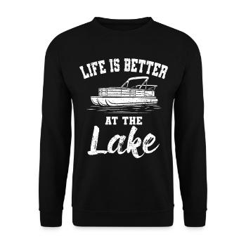 Das Leben Ist Besser Auf Dem See Pontoon Boating - Unisex Pullover - Schwarz - Vorne - Alina (178cm) & Michal (187cm)