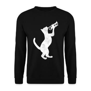 Trumpet Player Cat Vintage - Unisex Pullover - Schwarz - Vorne - Alina (178cm) & Michal (187cm)