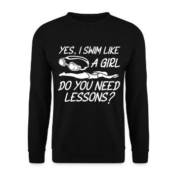 Schwimmer Schwimmen Spruch - Unisex Pullover - Schwarz - Vorne - Alina (178cm) & Michal (187cm)