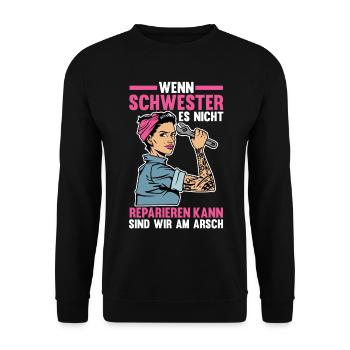 Geschwister Familie Schwestern Schwester - Unisex Pullover - Schwarz - Vorne - Alina (178cm) & Michal (187cm)