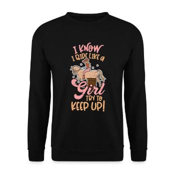Barrel Racing Rodeo Reitpferd Barrel Racer - Unisex Pullover - Schwarz - Vorne - Alina (178cm) & Michal (187cm)