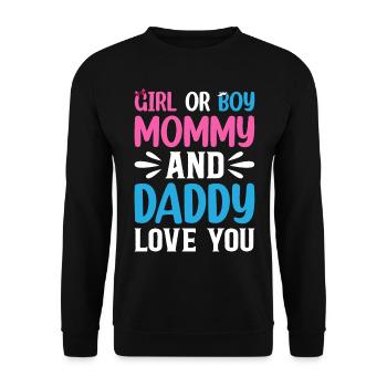 Girl Or Boy Mommy And Daddy Love You - Baby Gender - Unisex Sweatshirt - black - Front - Alina (178cm) & Michal (187cm)