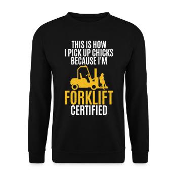 I am a forklift certified - Unisex Sweatshirt - black - Front - Alina (178cm) & Michal (187cm)