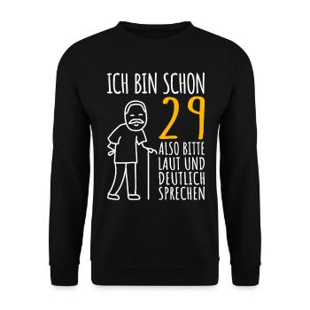 29 Geburtstag Mann Geschenk Lustig 29er 29 Jahre - Unisex Pullover - Schwarz - Vorne - Alina (178cm) & Michal (187cm)