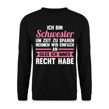 Geschwister Familie Schwestern Schwester - Unisex Pullover - Schwarz - Vorne - Alina (178cm) & Michal (187cm)