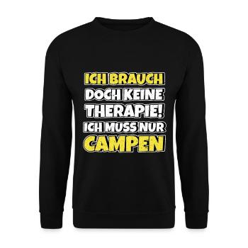 Campen Therapie Lustiger Spruch - Unisex Pullover - Schwarz - Vorne - Alina (178cm) & Michal (187cm)