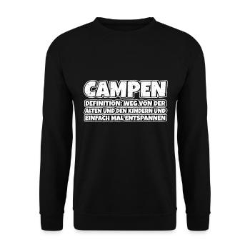 Campen Therapie Lustiger Spruch - Unisex Pullover - Schwarz - Vorne - Alina (178cm) & Michal (187cm)