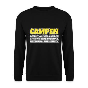 Campen Therapie Lustiger Spruch - Unisex Pullover - Schwarz - Vorne - Alina (178cm) & Michal (187cm)