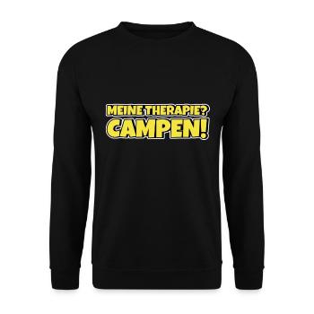 Campen Therapie Lustiger Spruch - Unisex Pullover - Schwarz - Vorne - Alina (178cm) & Michal (187cm)