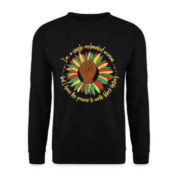 Ich Bin Eine Alleinstehende Melanisierte Frau, - Unisex Pullover - Schwarz - Vorne - Alina (178cm) & Michal (187cm)