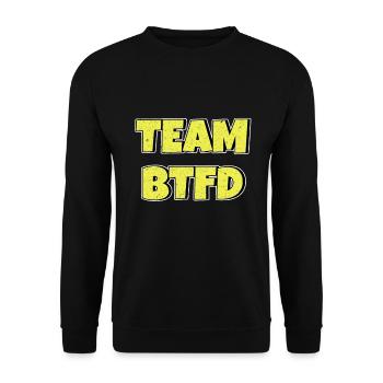 Team BTFD Buy The Dip Krypto Stonk Meme Lustig - Unisex Pullover - Schwarz - Vorne - Alina (178cm) & Michal (187cm)