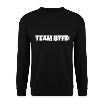 Team BTFD Buy The Dip Krypto Stonk Meme Lustig - Unisex Pullover - Schwarz - Vorne - Alina (178cm) & Michal (187cm)