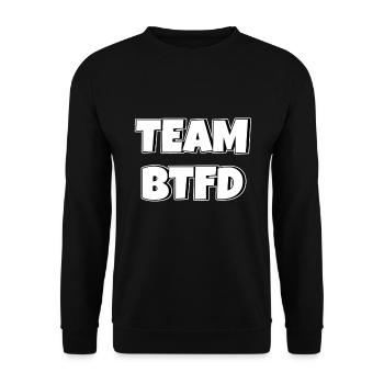 Team BTFD Buy The Dip Krypto Stonk Meme Lustig - Unisex Pullover - Schwarz - Vorne - Alina (178cm) & Michal (187cm)