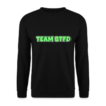 Team BTFD Buy The Dip Krypto Stonk Meme Lustig - Unisex Pullover - Schwarz - Vorne - Alina (178cm) & Michal (187cm)