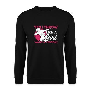 Ich Werfe Wie Ein Mädchen - Unisex Pullover - Schwarz - Vorne - Alina (178cm) & Michal (187cm)