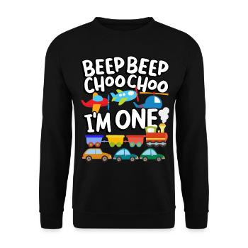 Beep Beep Choo Choo I'm One Toy Train Car 1. - Unisex Sweatshirt - black - Front - Alina (178cm) & Michal (187cm)