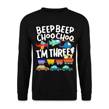 Beep Beep Choo Choo I'm Three Toy Train Car 3. - Unisex Sweatshirt - black - Front - Alina (178cm) & Michal (187cm)